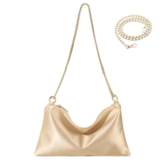 MDUKONU Women Satin Evening Handbag Wedding Prom Clutch Purse Formal Party Clutches Shoulder Bag with Bag Chains Gold