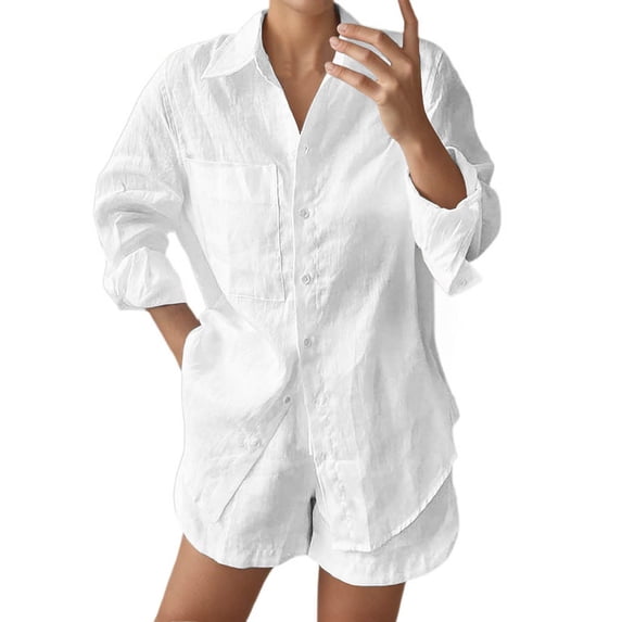 MDUKONU Women's Beach Short Set Stretchy Solid Color Outdoor White M