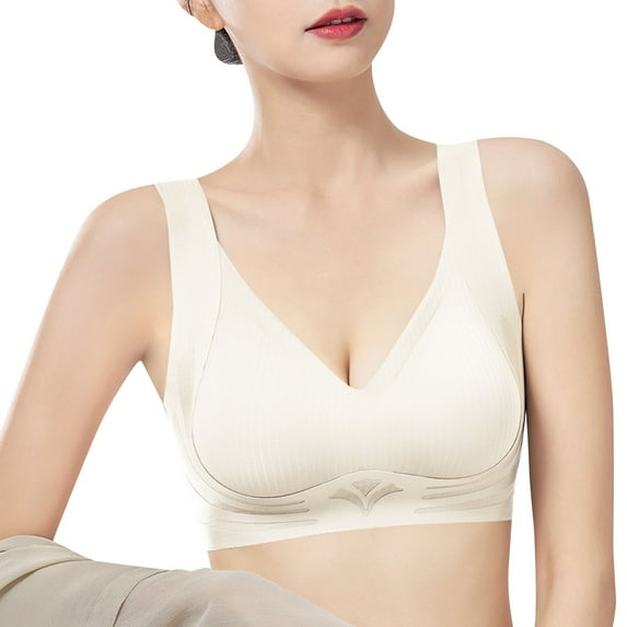 MDUKONU Women’s Bras Bras for Women Supportive Wireless Push Up Bra Full Coverage No Underwire Seamless Plus Size for Older Women Beige M