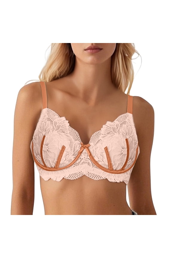 Women’s Bras Deep V Bra Low Cut Push Up Bralette Seamless Comfy Smoothing Wireless Bras for Women Orange 38