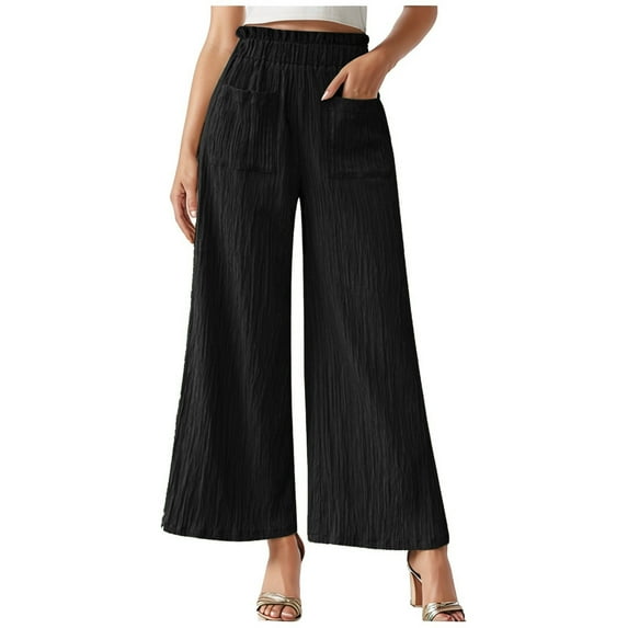 MDUKONU Women's Breathable Lounge Pants Wide Leg Comfy Machine Washable Black M