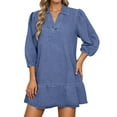 thumbnail image 1 of MDUKONU Women's Casual Dress Denim V-Neck Tunic for Everyday Comfort Loose Fit Boho Style Dress for Spring and Fall Casual Wear Lightweight Denim Blue M, 1 of 5