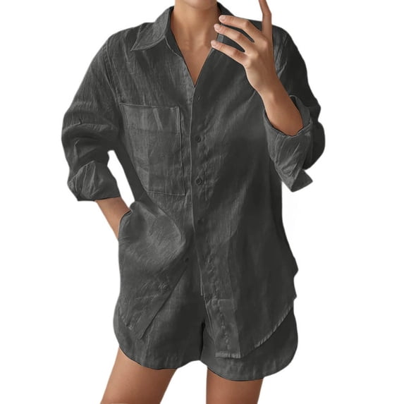 MDUKONU Women's Casual Tracksuit Comfy Solid Color Lounge Wear Grey XL