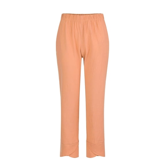 MDUKONU Women's Durable Linen Pants Loose Fit Resistant Adjustable Drawstring Orange XXL