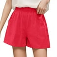 thumbnail image 1 of MDUKONU Women's Elastic Waist Linen Shorts Resistant Baggy with Multi Pockets Red M, 1 of 5