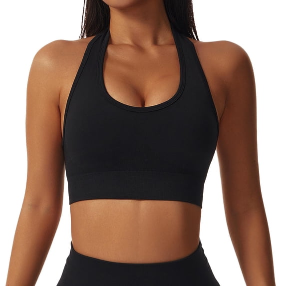 MDUKONU Women's Fitness Bra Seamless Medium Support Flexible Black L
