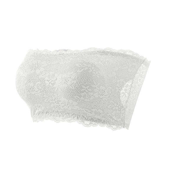 MDUKONU Women's Floral Lace Tube Top Bandeau Strapless Bras Seamless Stretchy Chest Wrap Size: XXL White