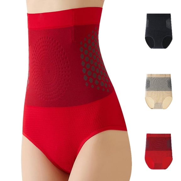 MDUKONU Women's High Waist Shaping Underwear Tummy Control Seamless Sculpting Panties Red M