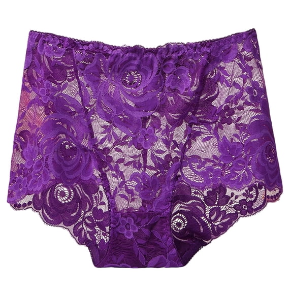 MDUKONU Women's High Waisted Brief Lace Panties Plus Size Panties Soft Stretch Tummy Control Underwear Full Coverage Briefs Size: XXL Dark Purple