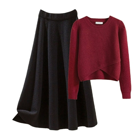 MDUKONU Women's Knitted Sweater and Wide Leg Long Skirt Two Piece Set Slim Fit Casual Outfit XXXXL Black3