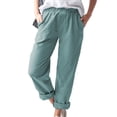 thumbnail image 1 of MDUKONU Women's Linen Blend Pants Solid Color Soft with Pockets Navy XXL, 1 of 4