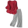 thumbnail image 1 of MDUKONU Women's Linen Embroidered Top and Wide Leg Pants Set for Everyday and Wear in Summer Red L, 1 of 3