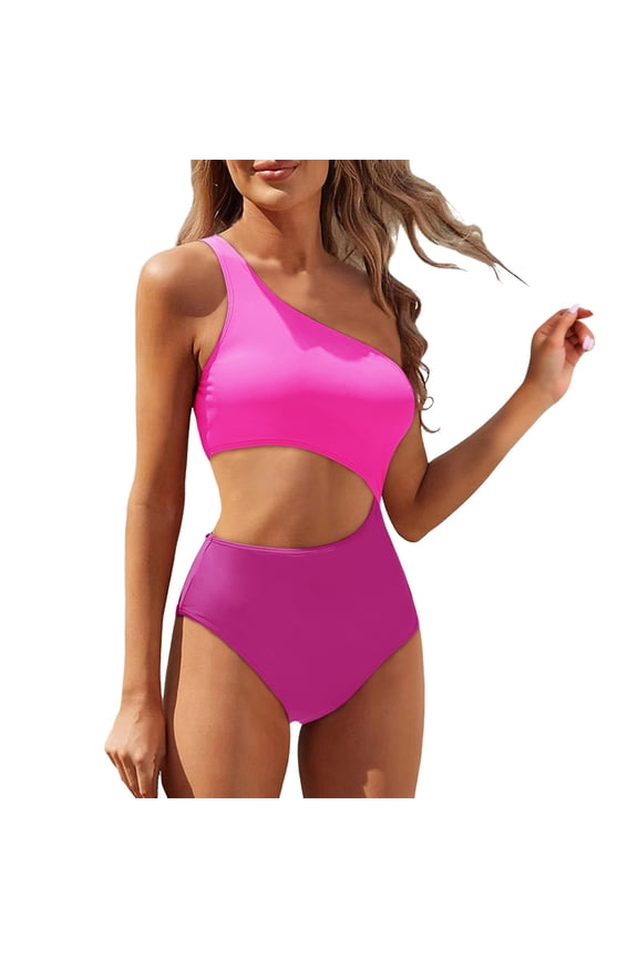 Women's Modest Full Coverage Swimsuit Cut Out Swimsuit Pink XXL