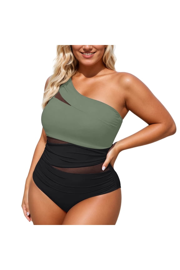 Women's Modest Full Coverage Swimsuit Swimsuit with Skirt Army Green XXXXL
