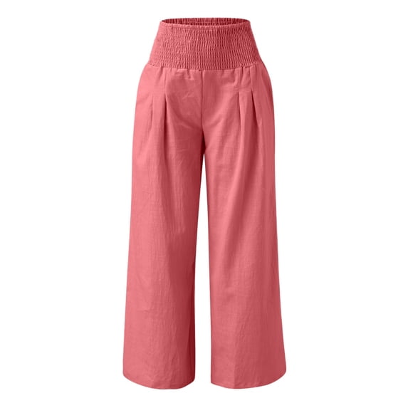 MDUKONU Women's Modest Linen Pants Relaxed Fit Cotton Linen Machine Washable Orange S