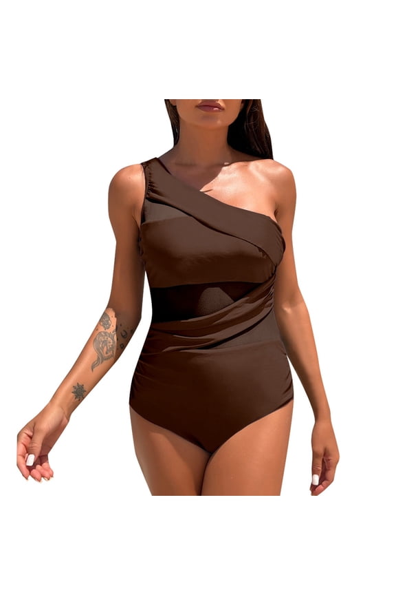Women's Monokiniwomen's Tummy Control Swimsuit Casual Swimsuit Coffee XL