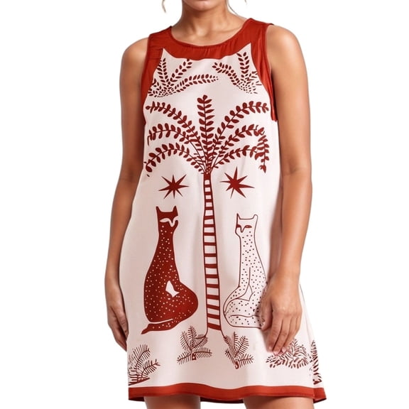 MDUKONU Women's Printed Linen Sleeveless Mini Dress for and Outing - Lightweight Summer Dress with Floral Print and Easy Care Orange1 XL