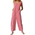 thumbnail image 1 of MDUKONU Women's Red White Striped Spaghetti Strap Jumpsuit, Tie Shoulder Wide Leg Casual Romper with Pockets Red S, 1 of 8