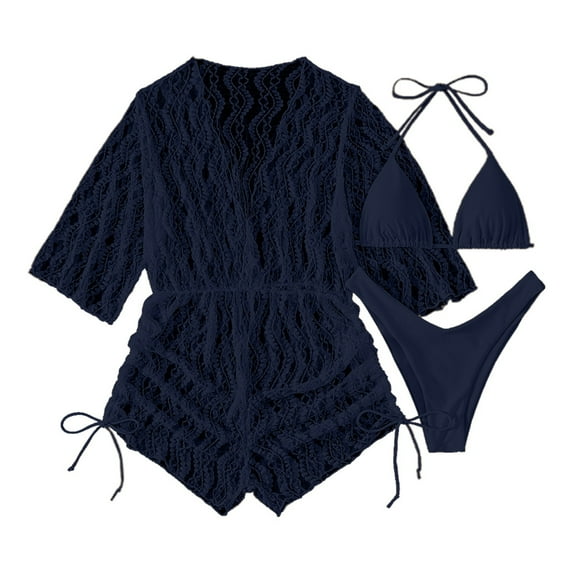 MDUKONU Women's Ruched High Waisted Bikini Tummy Control Bikini Set Navy L