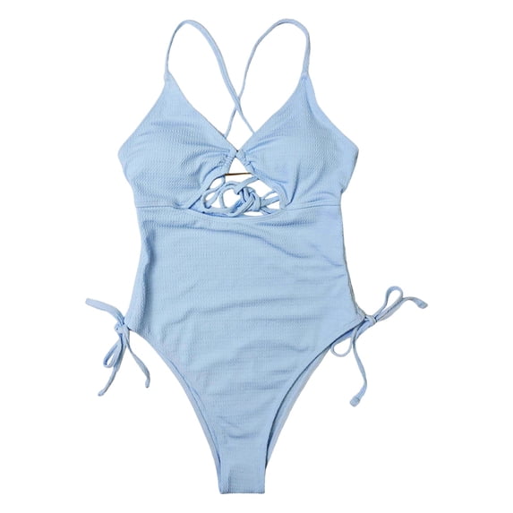 MDUKONU Women's Ruched Tummy Control Swimsuit Lightweight Swimsuit Light Blue L