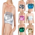 thumbnail image 1 of MDUKONU Women's Shiny Metallic Strapless Crop Tube Top Rave Bandeau Bra Grey XXL, 1 of 3