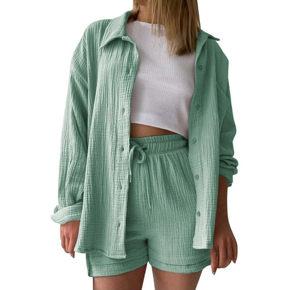 MDUKONU Women's Shorts Set Durable Matching Set Outdoor Light Green XL