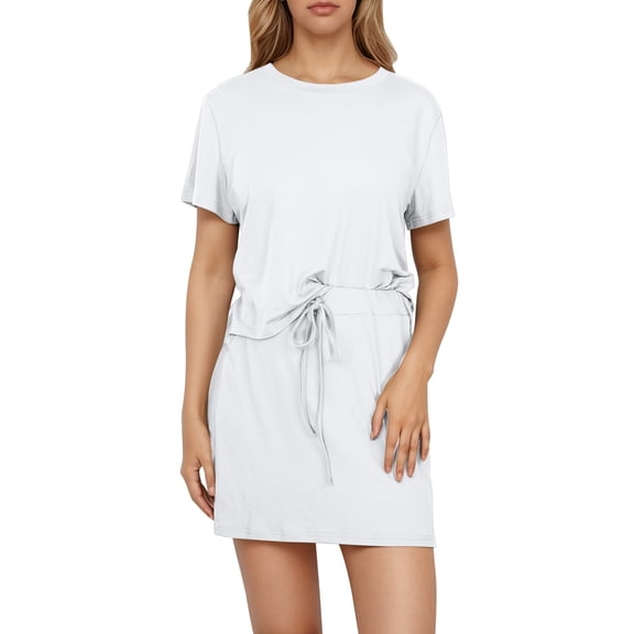 MDUKONU Women's Skirt Suit Casual Summer 2 Piece Short Skirt Sets with Short Sleeve Tee and Tennis Skort White L