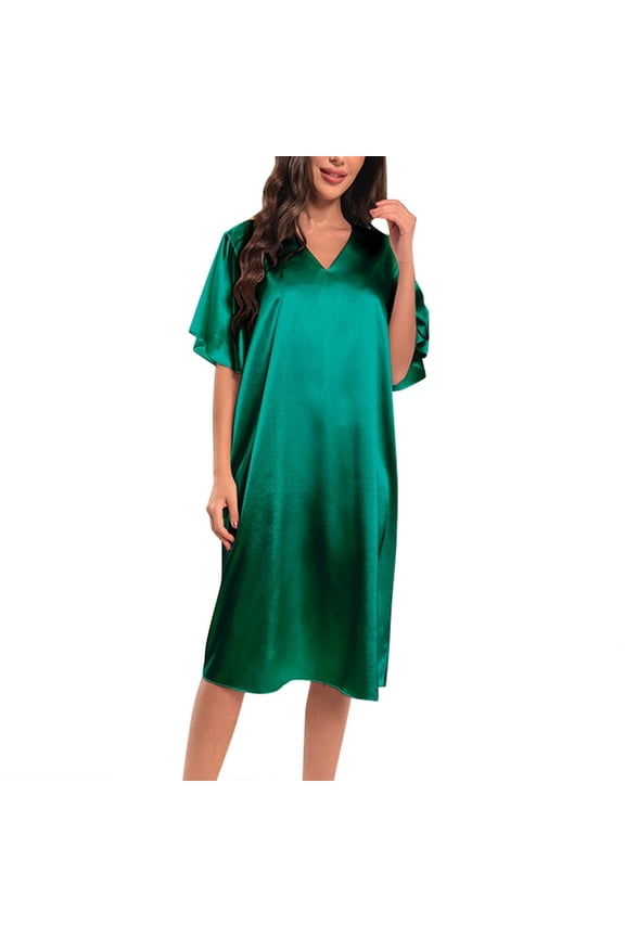 Women's Soft Nightgown Stretchy Loose Fit Sleepshirts Green One Size