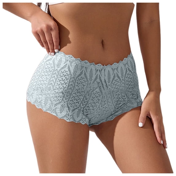 MDUKONU Women's Stretch Lace Boy‑Short Panties, Scalloped Lace Waist & Leg Openings Full‑Coverage Breathable Briefs, Comfort‑Fit Underwear for Everyday All‑Day Casual Wear Size: XL Light Blue