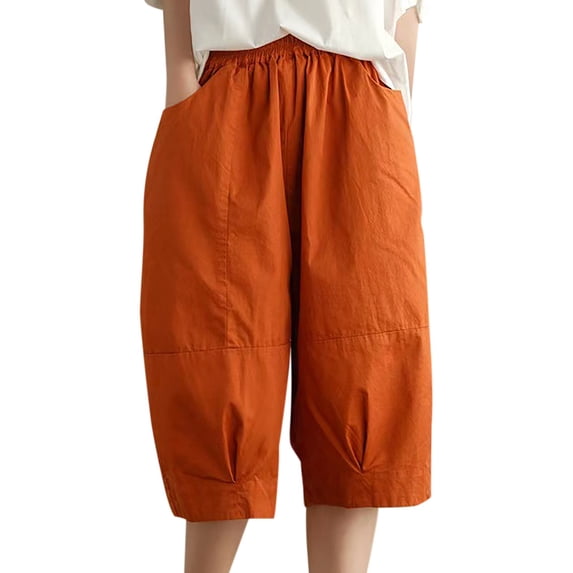 MDUKONU Women's Stylish Linen Shorts Durable Blend Relaxed Fit with Drawstring Closure Red XXL