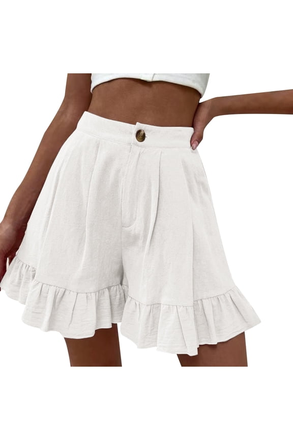 Women's Summer Beach Linen Shorts Skin-Friendly Baggy with Side Pockets White XXL