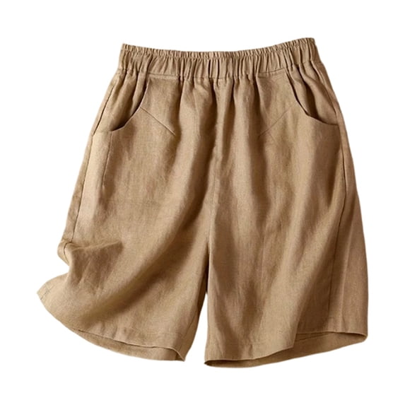 MDUKONU Women's Summer Linen Shorts Quick Dry Elastic Waistband with Drawstring Closure Khaki XL