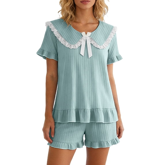 MDUKONU Women's Summer Short Set Machine Washable Fashion Vacation Green XL