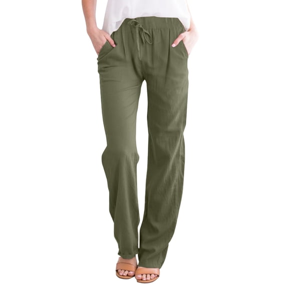 MDUKONU Women's Travel Linen Pants Drawstring Durable Non See-Through Green XXXXXL