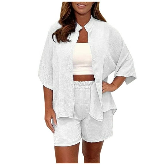 MDUKONU Women's Trendy Short Set Lightweight Casual Lounge Wear White XXXL