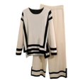 thumbnail image 1 of MDUKONU Women's Trousers Suit With Round Neck Top And Wide Leg Pants For Effortless Style Beige One Size, 1 of 9