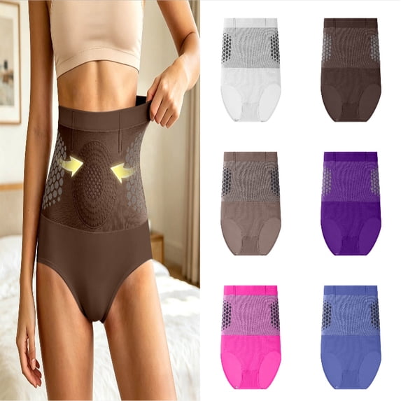 MDUKONU Women's Tummy Control Shapewear Panty,Thermal High-Waist Shaping Underwear Breathable Tummy Control Shaper for Daily Wear Coffee XXXL