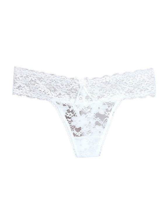 Women's Underwear Lace Embroidery Flower Transparent Seamless Briefs Low Waist Thongs Breathable Panties Size: M White