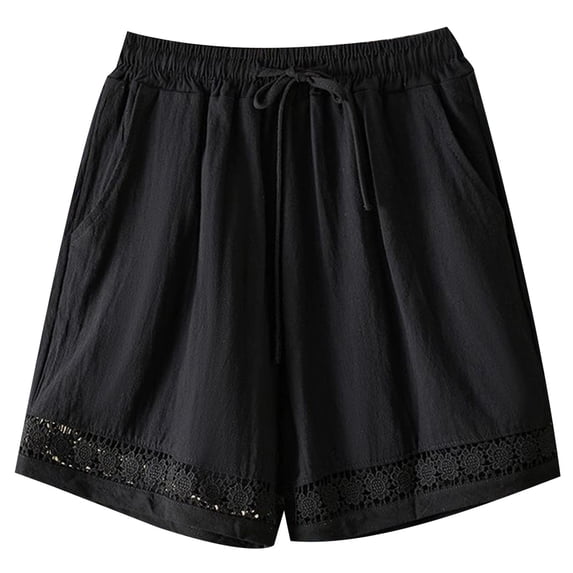 MDUKONU Women's Versatile Linen Shorts Moisture Wicking Slim Fit Stretchy Black XXXL