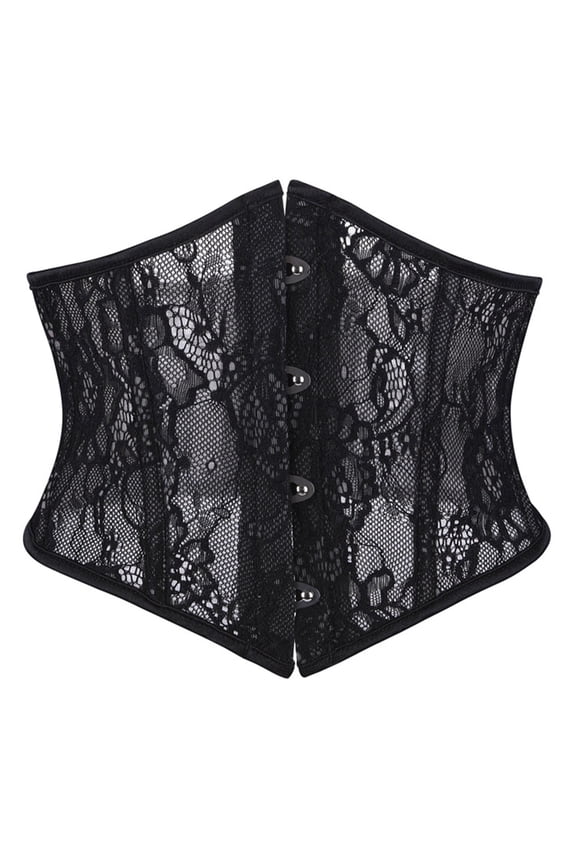 Women's Vintage Floral Lace Up Boned Underbust Corset Waist Cincher Belt Shaper Size: L Black