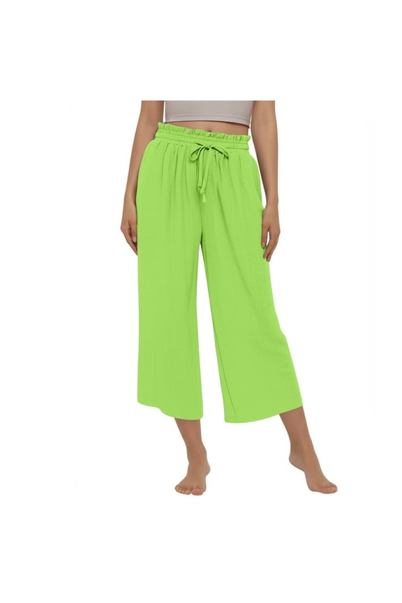 Women's Work From Home Pants Elastic Waist Lightweight Fade Resistant Green M