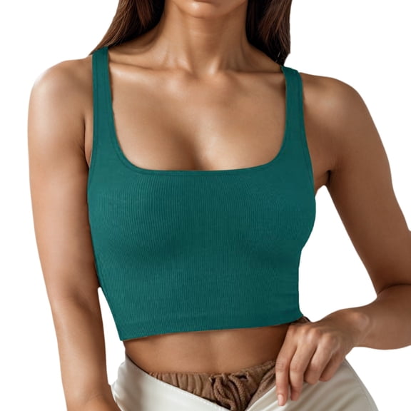 MDUKONU Womens Cotton Ribbed Square Neck Tank Tops Basic Backless Sleeveless Summer Cami Shirts 2026 Green L