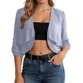 thumbnail image 1 of MDUKONU Womens Cropped Cardigans Soft Chiffon 3/4 Sleeve Open Front Short Shrugs Beige One Size, 1 of 5