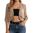 thumbnail image 1 of MDUKONU Womens Cropped Cardigans Soft Chiffon 3/4 Sleeve Open Front Short Shrugs Khaki One Size, 1 of 5
