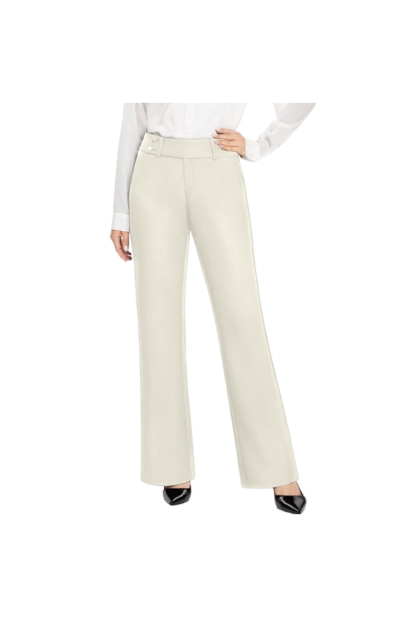 Womens Dress Pants for Work Business Casual Pants Stretch Pull On Ladies Slacks With Pockets, formal Elastic High Waist Yoga Pants Palazzo Trousers Work Pants Women Clothes Beige M