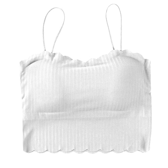 MDUKONU Womens Scalloped Bulit Iin Self Bra Crop Tank Tops Spaghetti Strap Sleeveless Versatile Summer Going Out Tee Shirts Size: One Size White