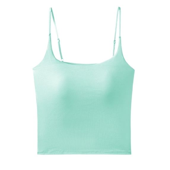MDUKONU Womens Spaghetti Strap Crop Tank Top Double Lined Tight Shirts | Adjustable Camisole Tops, Scoop Neck Sleeveless, Y2k Going Out, Basic Cami Size: L Mint Green