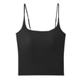 thumbnail image 1 of MDUKONU Womens Spaghetti Strap Crop Tank Top Double Lined Tight Shirts | Adjustable Camisole Tops, Scoop Neck Sleeveless, Y2k Going Out, Basic Cami Size: M Black, 1 of 2
