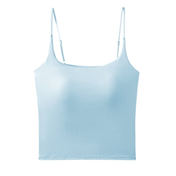 MDUKONU Womens Spaghetti Strap Crop Tank Top Double Lined Tight Shirts | Adjustable Camisole Tops, Scoop Neck Sleeveless, Y2k Going Out, Basic Cami Size: M Light Blue