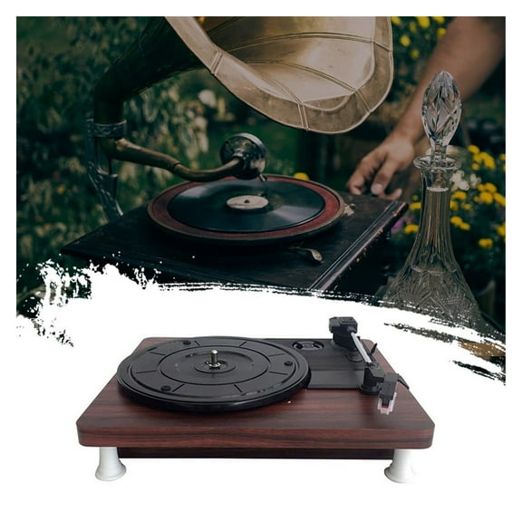 MDY-1305-1 Wood Color Record Retro Player Portable Audio Gramophone Turntable Disc Vinyl Audio RCA R/L 3.5mm Output ,Media Combo